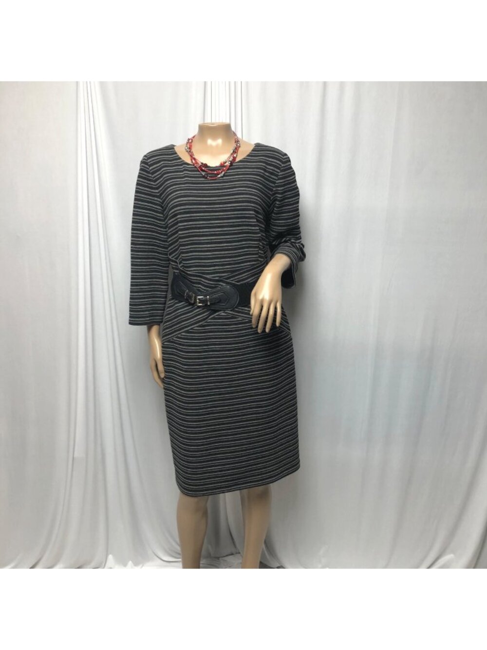 Alyx Limited Dress with Belt Womens Size 14 Stretch Black Gray Striped Sheath